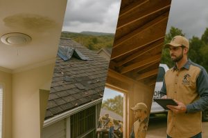 Roof damage and interior water stains